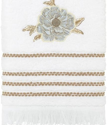 Nicole Miller – Bathroom Towel Set, Ringspun Cotton Terry Bath Towel, Hand Towel & Fingertip Towel, Floral & Embroidered Design, Set of 3 (Camille)