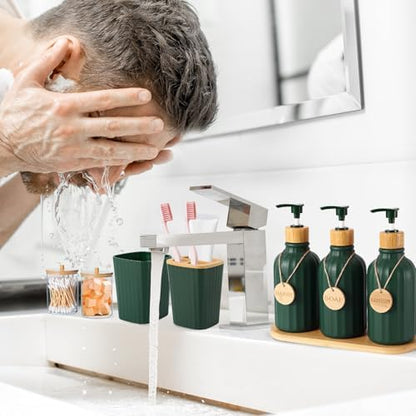 XLHOMO Bathroom Set 17PCS Bathroom Accessories with Trash Can 3PCS Lotion Soap Dispenser,Bathroom Accessories Set Green Bathroom Sets for Bathroom Decor
