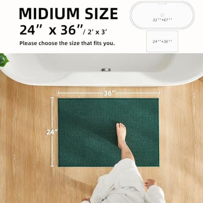 TYUU Bathroom Rugs Non Slip Washable, Super Absorbent Thin Bath Mat Quick Dry Low Pile Bathroom Rug, Dark Green 24"x36"
