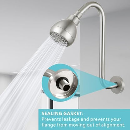 Shower Head Extension Arm with Flange, S Shaped High Rise Gooseneck Showerhead Riser Pipe, Universal Standard 1/2" Connection - Bathroom Accessory (12 Inch, Brushed Nickel)