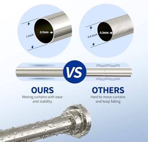 Mcrbeay Shower Curtain Rod, 1" Diameter Heavy Duty Tension Shower Rod