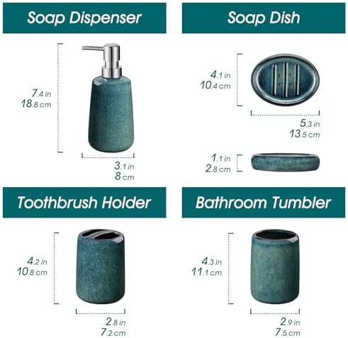 vancasso Green Bathroom Accessories Set, Ceramic Soap Dispenser and Toothbrush Holder Sets, Stoneware 4 Pcs Bathroom Sink Set for Modern Home Decor, Series Starry