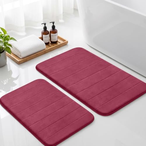 Neween Bathroom Rugs Set 2 Piece, Absorbent Memory Foam Bath Mat, Red