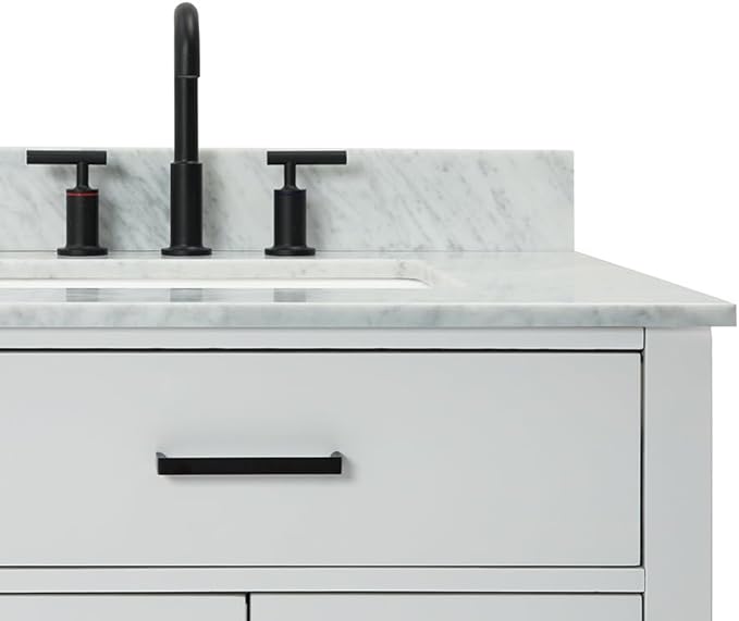 ARIEL Hepburn 72-inch Bathroom Vanity with Sink,Solid Wood, 0.75-inch Italian Carrara Marble Countertop, Double Rectangular Porcelain Sink, 4 Soft Closing Doors, 6 Dovetail Drawers, Grey