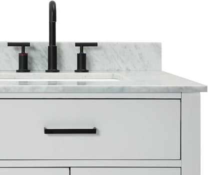 ARIEL Hepburn 72-inch Bathroom Vanity with Sink,Solid Wood, 0.75-inch Italian Carrara Marble Countertop, Double Rectangular Porcelain Sink, 4 Soft Closing Doors, 6 Dovetail Drawers, Grey