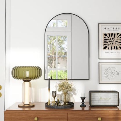 VooBang Arched Wall Mirror, 20 x 30 inch Arch Bathroom Mirror, Wall Mounted Vanity Mirror with Arch Metal Frame, Modern Bathroom Vanity Mirror for Bedroom, Living Room, Hanging or Leaning, Black