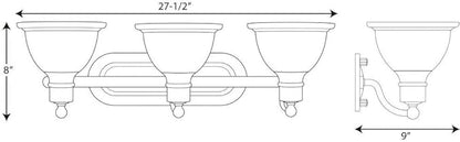 Progress Lighting P3163-20 3-Light Wall Bracket with White Etched Glass, Antique Bronze