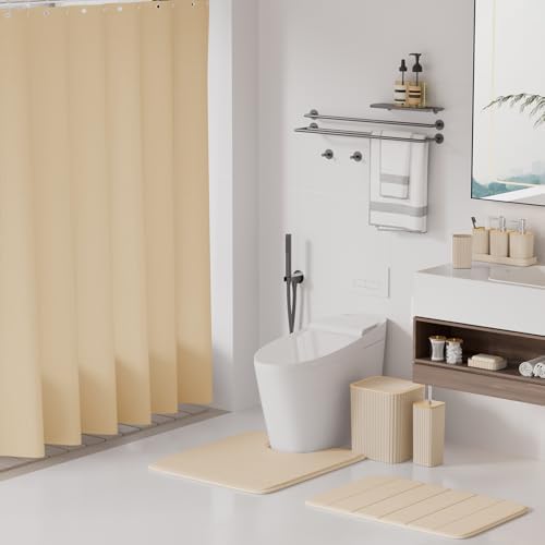 XLHOMO Bathroom Set- 25PC Beige Bathroom Set, Bathroom Set with Shower Curtain and Rugs, Beige Shower Curtain Set, Toilet Brush, Bathroom Trash Can