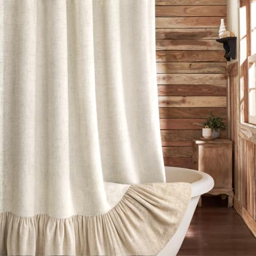 Farmhouse Shower Curtain Ruffle Linen Natural-Flax Tan 72"W x 72"L