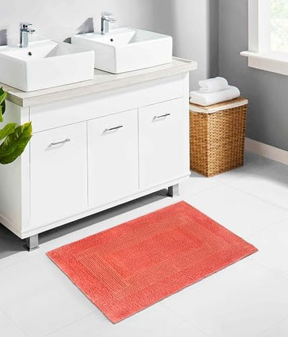 COTTON CRAFT 2 Pack Reversible Bath Mat - Soft Plush Bath Rug -17x24- Coral