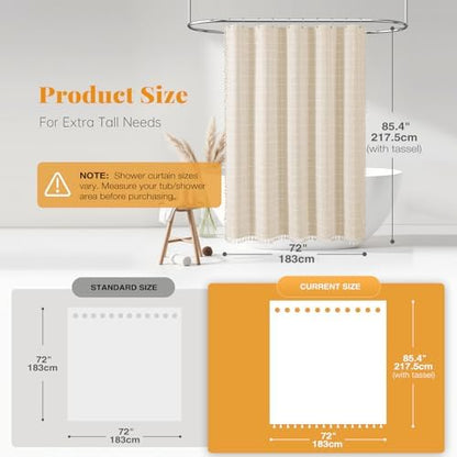 BTTN Long Boho Farmhouse Linen Cloth Shower Curtain Set, 72x84, Cream/Beige
