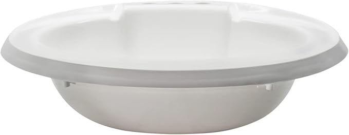 RecPro RV Kitchen Sink with Pull-Out Faucet | Brushed Nickel Single Lever | 3-Hole Installation | Durable Plastic White Oval Basin | Dual Stream & Spray Settings+