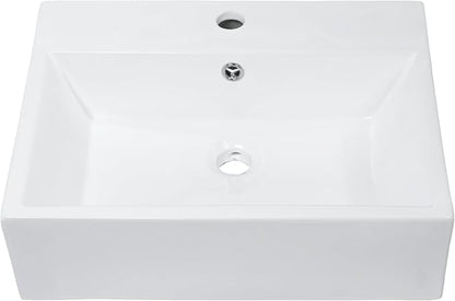 Mocoloo 21"x16" Wall Mounted Bathroom Sink White Rectangle Porcelain ADA Compliant Ceramic Bathroom Sinks Floating Vanity Sink for Lavatory Room Basin