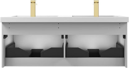Blossom 48 inch Bathroom Vanity with Sink, Wall Mounted Floating Bathroom Vanity Cabinet with Double Acrylic Sink, All Wood Bathroom Storage Cabinet with Soft Close Drawers, Light Grey Finish