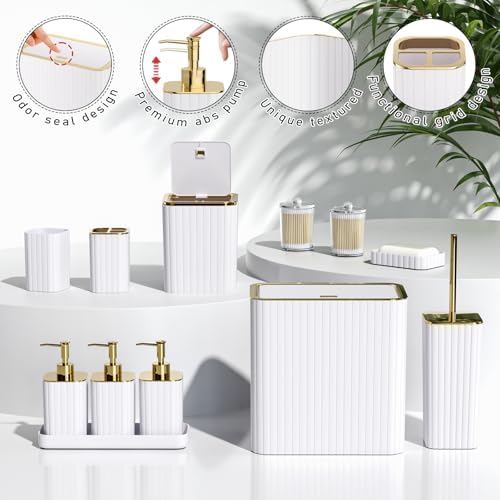Bathroom Accessory Set - Bathroom Set, 27PC Bathroom Accessories Set, White Bathroom Sets with Shower Curtain and Rugs, Mini Trash Can, Toilet Brush, Trash Can & Soap Dispenser