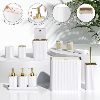 Bathroom Accessory Set - Bathroom Set, 27PC Bathroom Accessories Set, White Bathroom Sets with Shower Curtain and Rugs, Mini Trash Can, Toilet Brush, Trash Can & Soap Dispenser