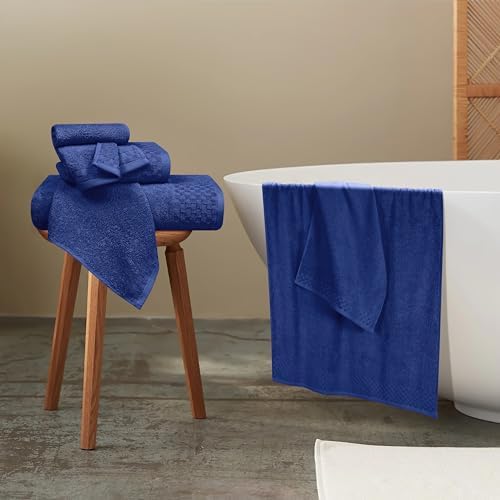 MyOwn Premium Cotton 6 Pack Towel Set for Bathroom, Contains 2 Bath Towels 28x55 inch, 2 Hand Towels 16x24 inch & 2 Wash Coths 12x12 inch, Ideal Everyday use, Compact & Lightweight - Navy Blue