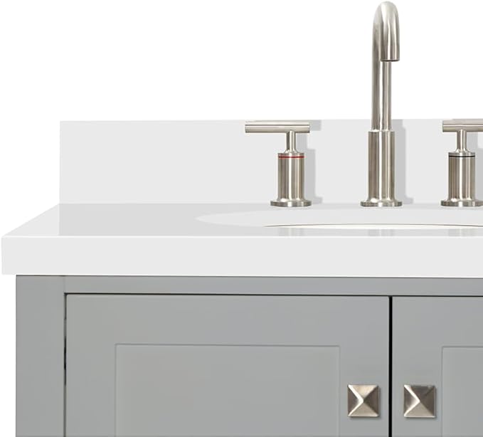 ARIEL Cambridge 72-inch Bathroom Vanity with Sink,Solid Wood, 1.5-inch Pure White Quartz Countertop & Backsplash, Double Oval Porcelain Sink, 4 Soft Closing Doors, 6 Dovetail Drawers, Grey