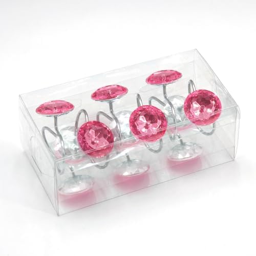Crystal Diamond Round Shower Curtain Hooks Rings for Bathroom,Pink,12PCS