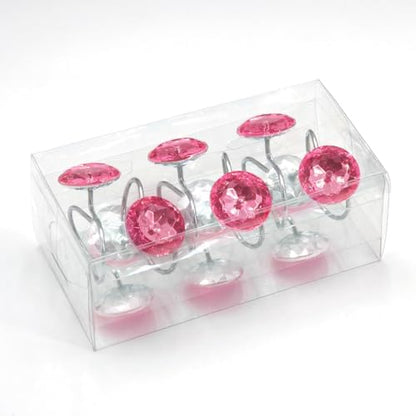 Crystal Diamond Round Shower Curtain Hooks Rings for Bathroom,Pink,12PCS