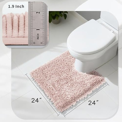 Yimobra Toilet Rugs U Shaped Washable, Extra Thick Soft Absorbent Chenille Contour Bathroom Rugs for Toilet 24x24 Inch, Quick Dry Non Slip Toilet Mat for Bath Floor, Pink