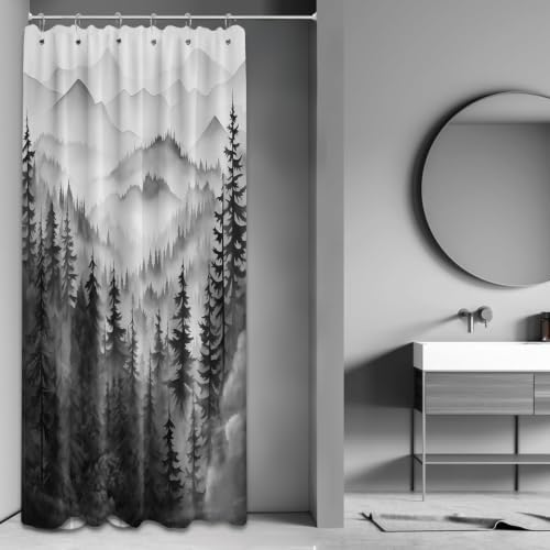 Black and White Stall Shower Curtain, 36X72 in Narrow Small, Forest