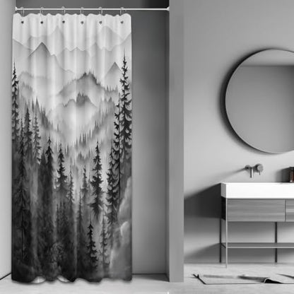 Black and White Stall Shower Curtain, 36X72 in Narrow Small, Forest