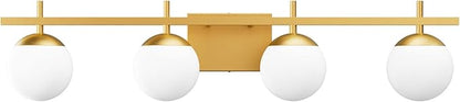 Ralbay Mid Century Gold Bathroom Vanity Lights 4-Light Gold Milky Glass Modern Bathroom Lighting Fixtures Over Mirror, Gold 4-Light (Exclude Bulb)