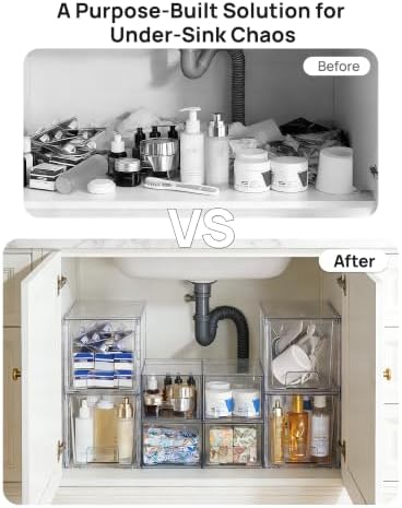 Vtopmart 8 Pack Clear Pull-Out Under Sink Organizer Set (4 Large & 4 Small)