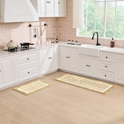 CozeCube Beige Bath Mat 36"x24" Non Slip Washable Rug