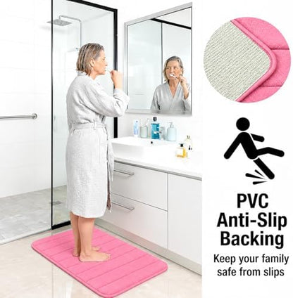 Memory Foam Bath Mat Set 3 Piece，Super Soft Absorbent Bathroom Rug Non Slip, Quick Dry,Machine Wash, Perfect Plush Bathroom Rugs,Home Decor Accessories,Pink