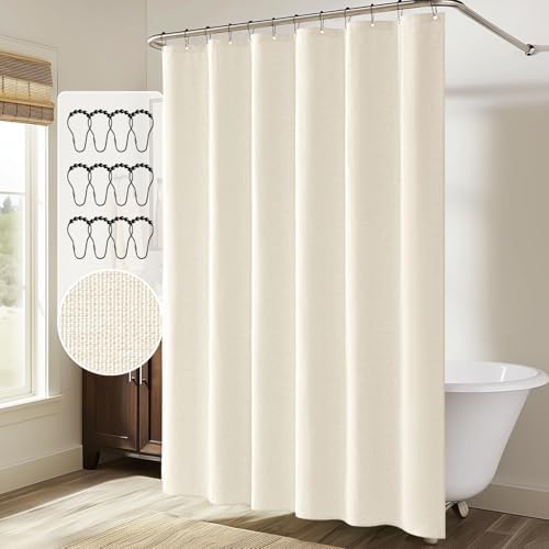 MIULEE Linen Fabric Shower Curtain Ivory W72*L72 12 Metal Hooks