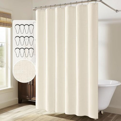 MIULEE Linen Fabric Shower Curtain Ivory W72*L72 12 Metal Hooks