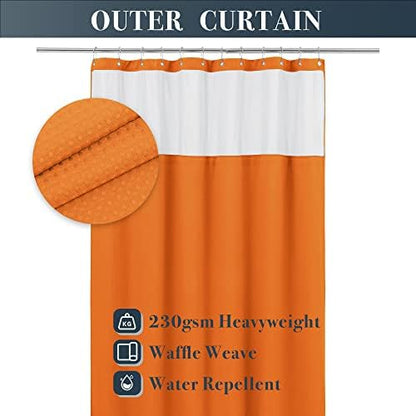 N&Y HOME Waffle Weave Shower Curtain with Snap-in Liner Set Orange, 71x72