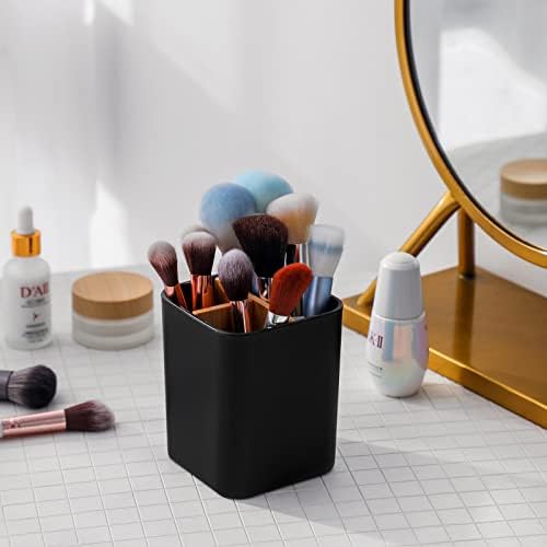 Bamboo Toothbrush Holder for Bathrooms Toothpaste Organizer - Black