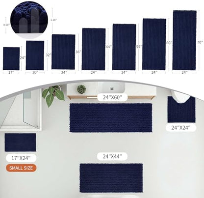 Disolla Navy Blue Bathroom Rug 24x44 Inch - Thick Chenille Bath Mat, Large Shaggy Plush Absorbent Rug, Non-Slip Machine Washable Floor Mat for Double Vanity