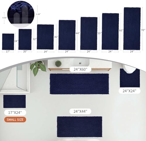 Disolla Navy Blue Bathroom Runner Rug 24x70 Inch - Extra Long Chenille Bath Mat, Luxury Shaggy Plush Absorbent Rug, Non-Slip Large Runner for Floor and Laundry Room