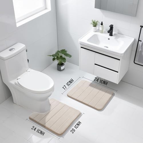 Yimobra Memory Foam Bathroom Mat Set, 24 x 17 & 24 x 20 in, Beige