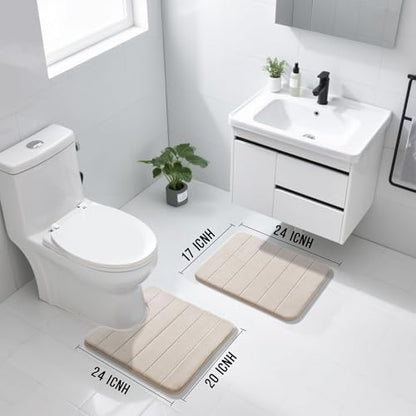 Yimobra Memory Foam Bathroom Mat Set, 24 x 17 & 24 x 20 in, Beige