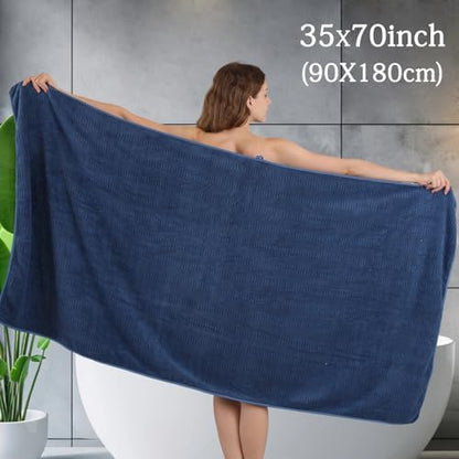 8 Piece Bath Towel Set-2 Oversized Bath Sheets(35"x70"),2 Hand Towels,4 Washcloths-Extra Large Microfiber Towel Sets,Less Lint Highly Absorbent & Quick Dry Bath Towels for Bathroom Gym Pool,Navy