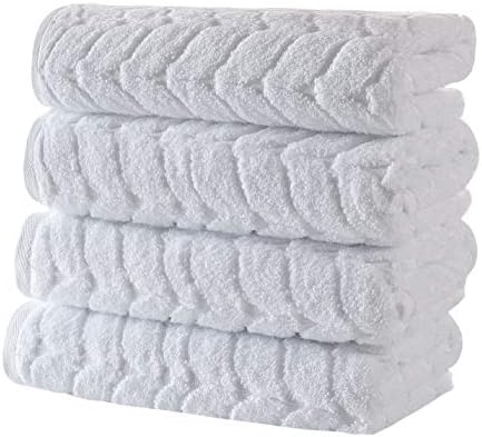 BAGNO MILANO Turkish Cotton Bath Towels, Hand Towels - Soft Plush Jacquard Collection Luxury Towels Set (White, Hand Towel Set of 4)