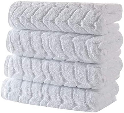 BAGNO MILANO Turkish Cotton Bath Towels, Hand Towels - Soft Plush Jacquard Collection Luxury Towels Set (White, Hand Towel Set of 4)
