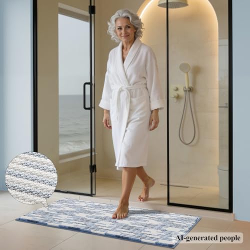 BSICPRO Bathroom Rugs Sets 2 Piece, Modern Bath Mat 20"x47"+20"x32", Blue