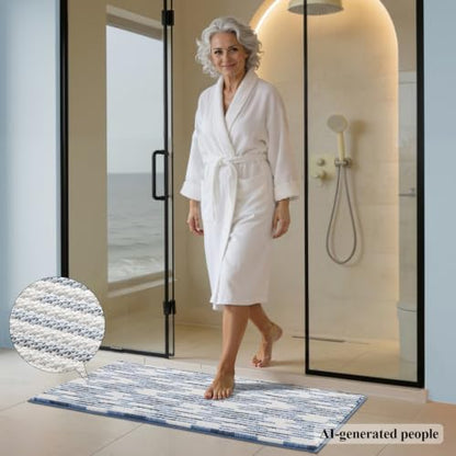 BSICPRO Bathroom Rugs Sets 2 Piece, Modern Bath Mat 20"x47"+20"x32", Blue