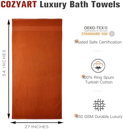 COZYART Luxury Bath Towels 2 PCS, Burnt Orange 100% Turkish Cotton