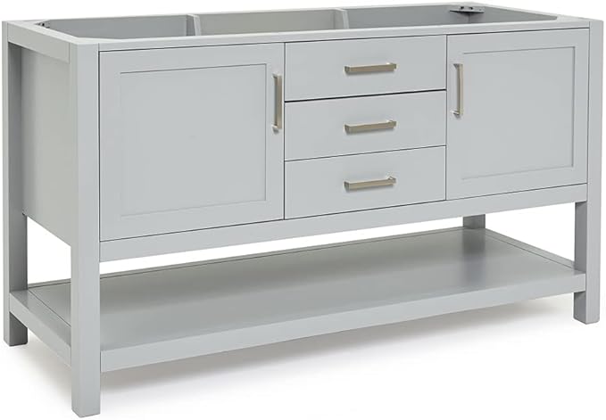 ARIEL Bayhill 60" Double Sink Base Cabinet in Grey