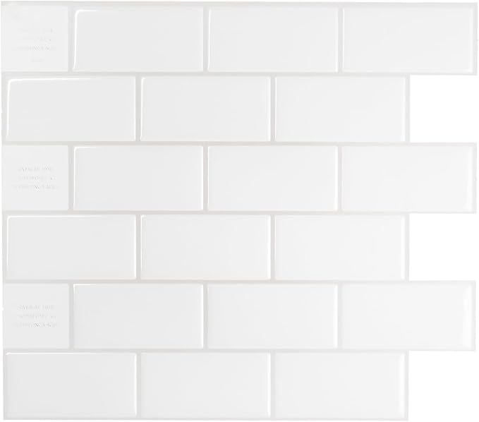 Smart Tiles Peel and Stick backsplash, Subway Soft White, 10.95"x9.7" | Pack of 10 (6.3 sq ft), Glossy, Heat/Moisture Resistant, Low VOC, Kitchen/Bathroom, Renter Friendly, Made in Canada