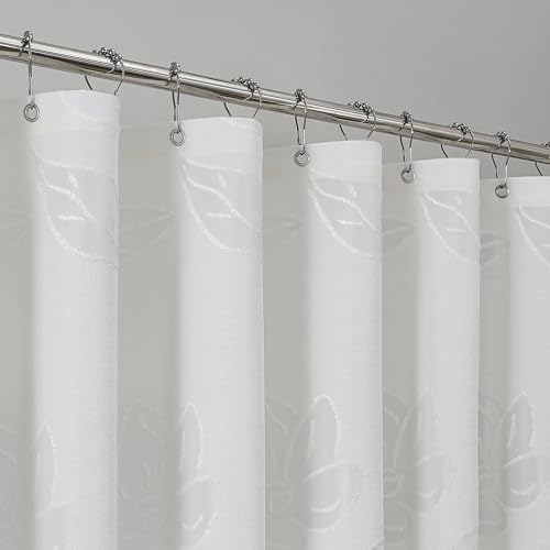Onalasyc Floral Shower Curtain, Lace Floral Shower Curtains for Bathroom, White Sheer Shower Curtain, Flower Plants Bathroom Decor Waterproof Shower Cutain, 12 Pcs Plastic Hooks, 72 in x 72 in