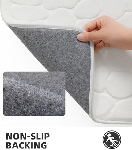 YIHOUSE Memory Foam Runner Rug, Cobblestone Bathroom Runner Rugs Super Water Absorbent Bath Mats for Bathroom Machine Washable Bath Rugs for Hallway Bedroom Laundry Room(24 x 47,White)