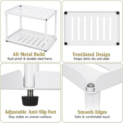 2 Tier Bathroom Counter Organizer, Rectangular Vanity Organizer Shelf, Skincare and Makeup Countertop Storage Rack for Kitchen, Bathroom, Bedroom,White